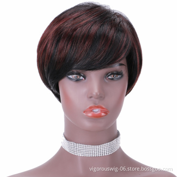 Short glueless cheap highlight red wholesale private label inch bob pixie cut brazilian 100% real human hair wig black women